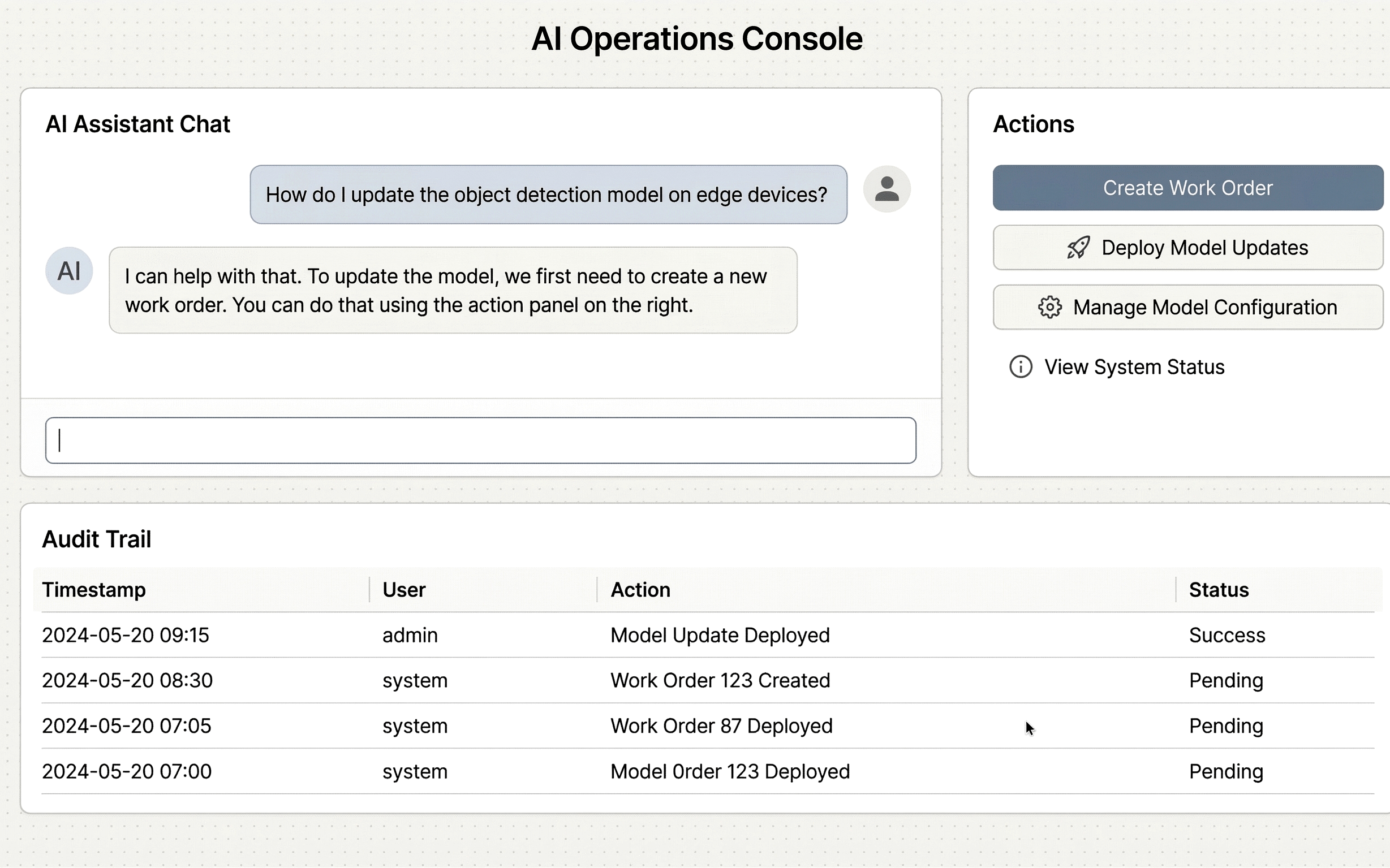 AiTS operations console UI