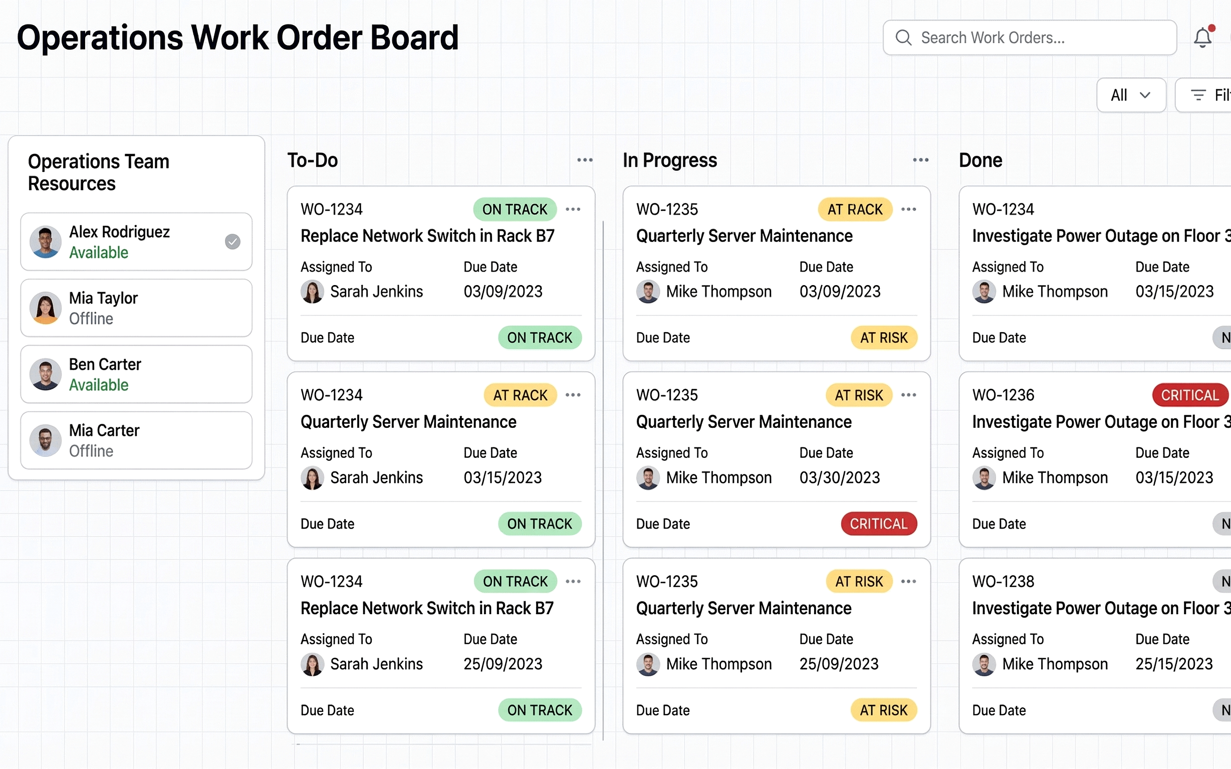 A2SO+ work-order board UI